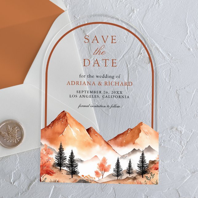 Terracotta Mountain Arch Wedding Save the Date (Creator Uploaded)
