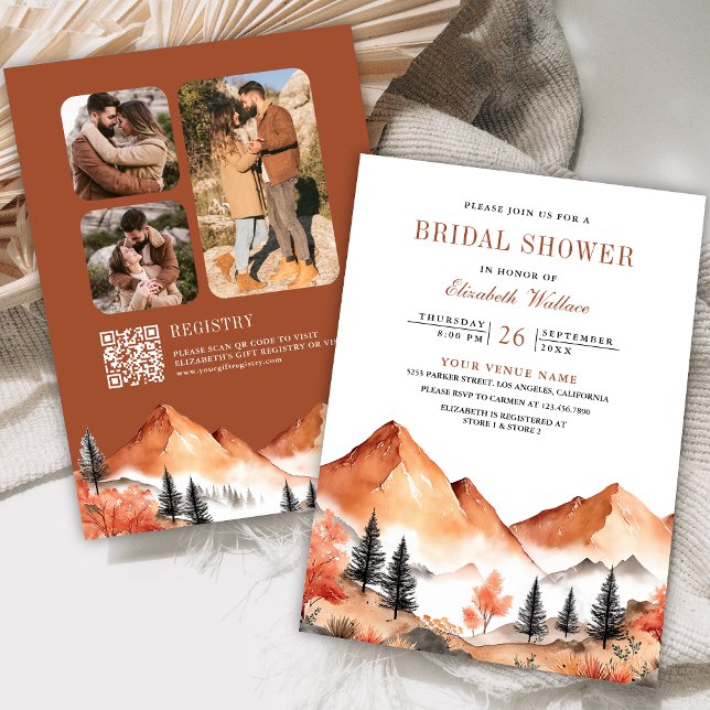 Terracotta Mountain Photo QR Code Bridal Shower Invitation (Creator Uploaded)