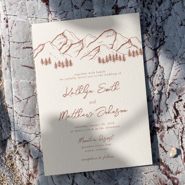 Terracotta Mountain Pine Tree Outdoor Wedding Invitation (Creator Uploaded)