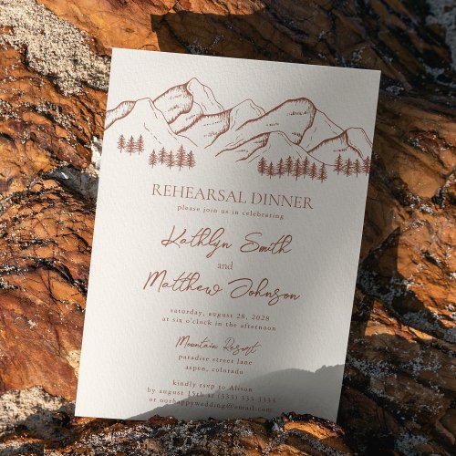 Terracotta Mountain Pine Tree Rehearsal Dinner Invitation