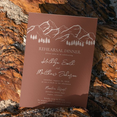 Terracotta Mountain Pine Tree Rehearsal Dinner Invitation