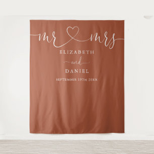 Terracotta Mr And Mrs Heart Script Wedding Tapestry