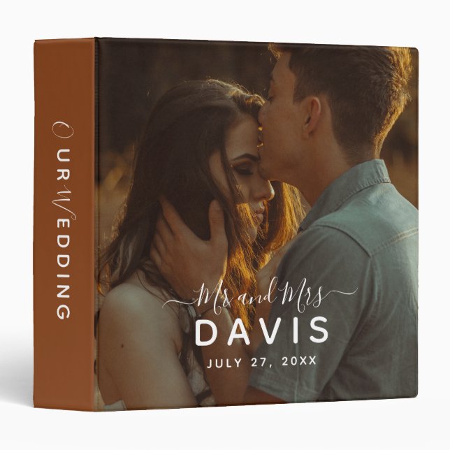 Terracotta Mr And Mrs Photo Bohemian Wedding Album 3 Ring Binder (Front/Spine)