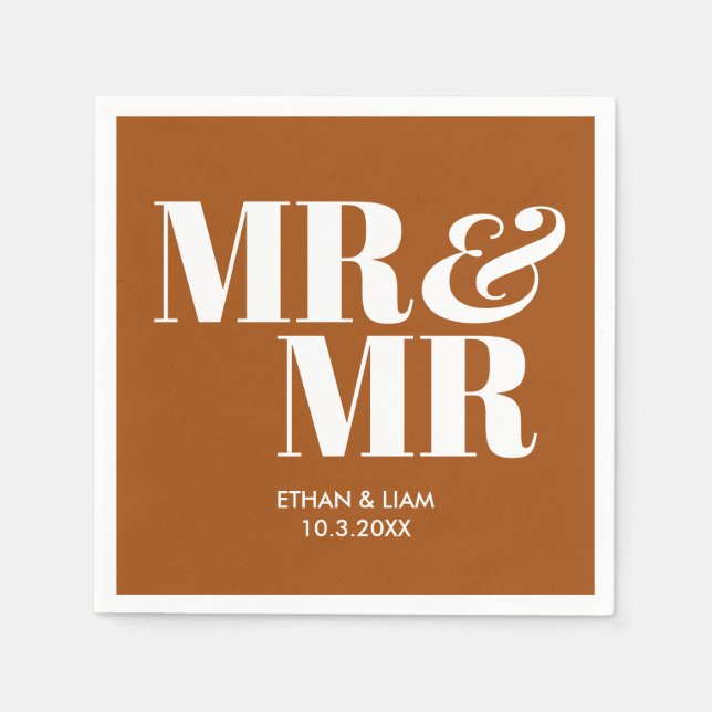 Terracotta Mr & Mr Personalized Wedding Napkins (Front)