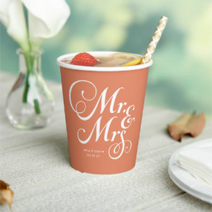 Terracotta Mr. & Mrs. personalized rustic wedding Paper Cups