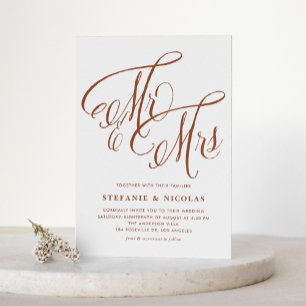 Terracotta Mr & Mrs Rustic Script QR Code Wedding Invitation Postcard