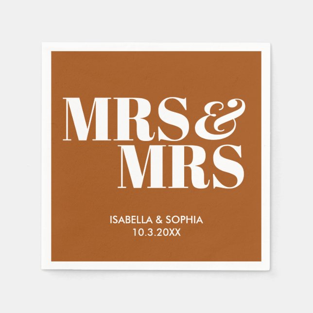 Terracotta Mrs & Mrs Personalized Wedding Napkins (Front)