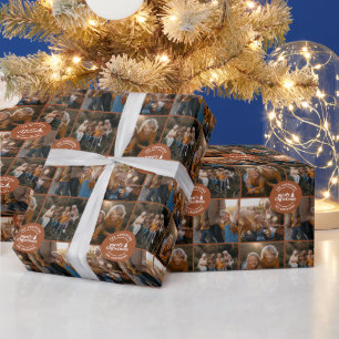 Terracotta multi photo Christmas modern minimal Wrapping Paper