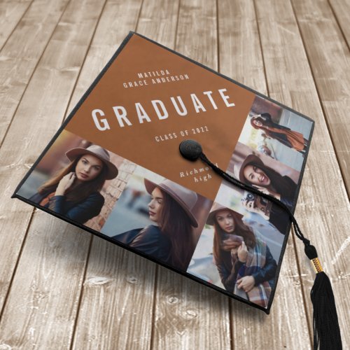 Terracotta multi photo modern contemporary graduation cap topper