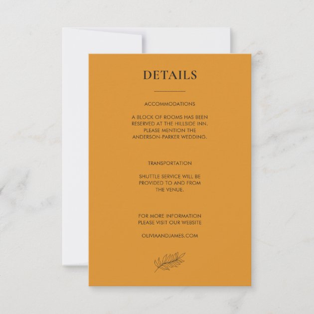 Terracotta Mustard Boho Wedding Details RSVP Card