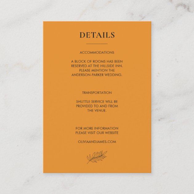 Terracotta Mustard Wedding Details Enclosure Card