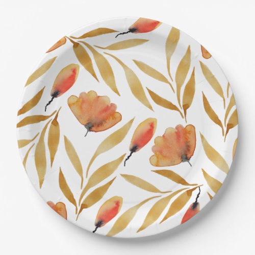 Terracotta Mustard Yellow Floral Paper Plates