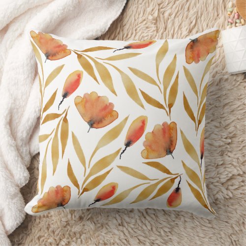 Terracotta Mustard Yellow Floral Throw Pillow