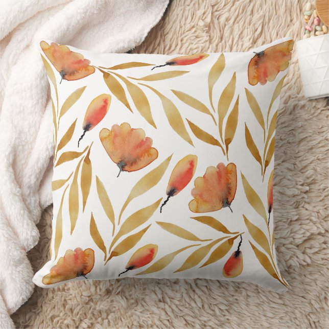 Terracotta Mustard Yellow Floral Throw Pillow (Blanket)