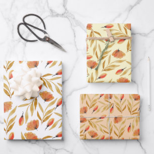 Terracotta Mustard Yellow Floral Wrapping Paper Sheets