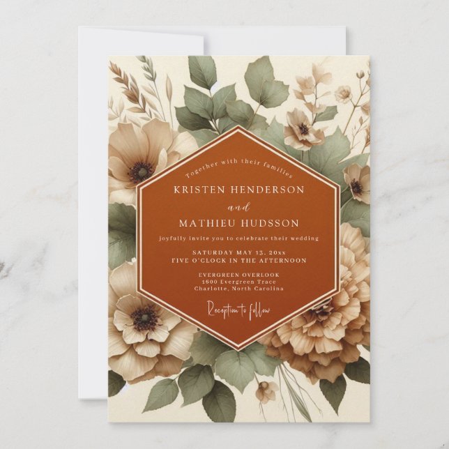 Terracotta Muted Boho Wedding Invitation (Front)