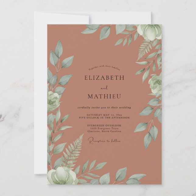 Terracotta Muted Botanical Wedding Invitation (Front)
