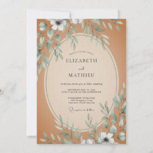 Terracotta Muted Leafy Wedding Invitation