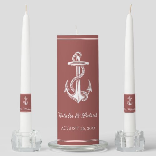 Terracotta Nautical Anchor Unity Candle Set