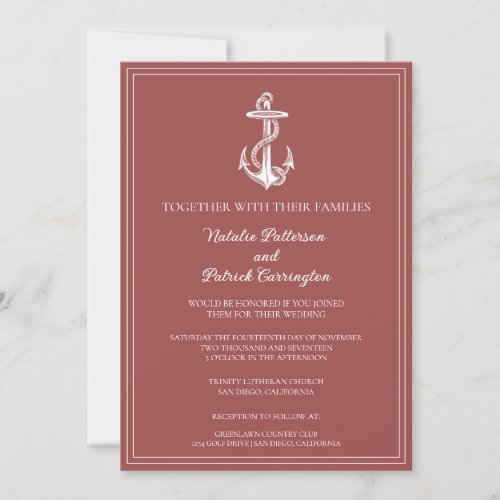 Terracotta Nautical Anchor Wedding Invitation