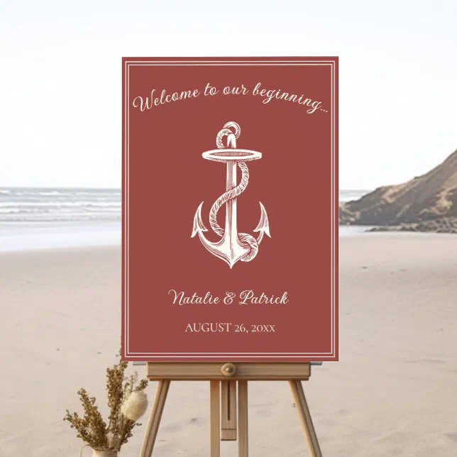 Terracotta Nautical Anchor Wedding Welcome Sign | Zazzle