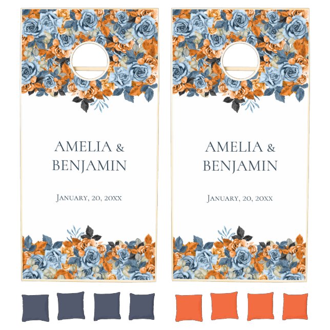 Terracotta Navy Blue And Rust Custom Wedding Cornhole Set (Set)