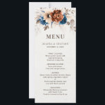 Terracotta Navy Blue  Botanical Wedding Menu Card<br><div class="desc">Elegant Navy blue,  Terracotta ,  Orange earthy floral theme wedding Invitation featuring elegant bouquet of Navy blue,  Terracotta color roses peonies  and eucalyptus leaves. Please contact me for any help in customization or if you need any other product with this design.</div>