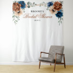 Terracotta Navy Blue Bridal shower Photo Backdrop<br><div class="desc">Elegant Navy blue,  Terracotta ,  Orange earthy floral theme bridal shower photo backdrop  / photo booth prop featuring elegant bouquet of Navy blue,  Terracotta color roses peonies  and green eucalyptus leaves. Please contact me for any help in customization or if you need any other product with this design.</div>