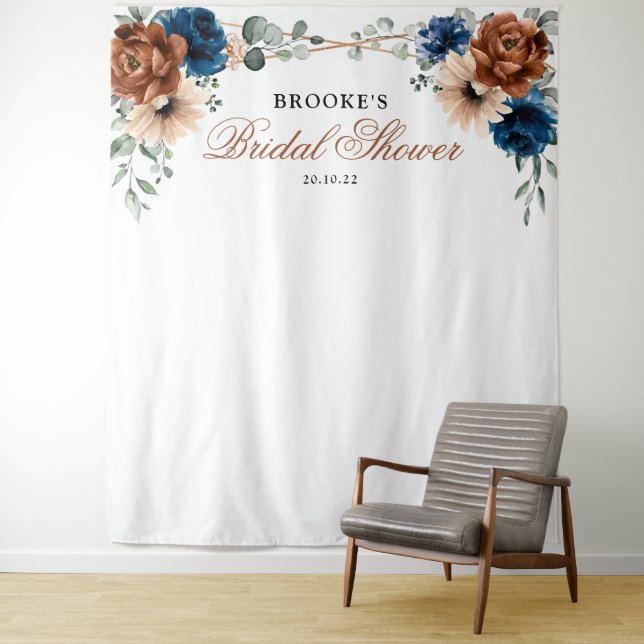 Terracotta Navy Blue Bridal shower Photo Backdrop (In Situ)