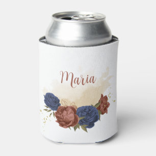 terracotta navy blue floral greenery can cooler
