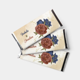 terracotta navy blue floral greenery hershey bar favors