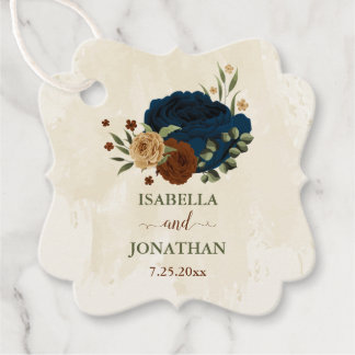 Terracotta & navy blue floral greenery wedding favor tags