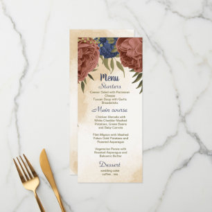 terracotta navy blue floral greenery wedding menu