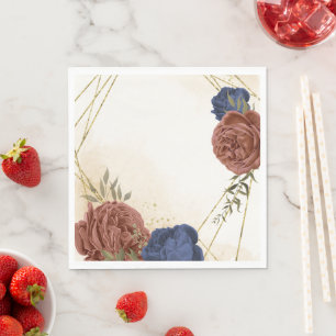 terracotta navy blue floral greenery wedding napkins