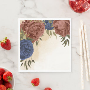 terracotta navy blue floral greenery wedding napkins