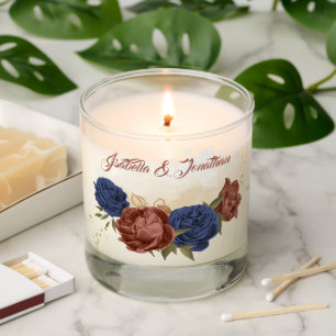 terracotta navy blue floral greenery wedding scented candle