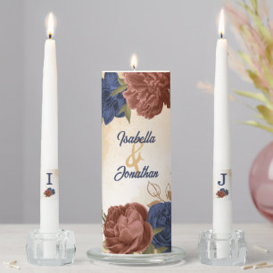 terracotta navy blue floral greenery wedding unity candle set