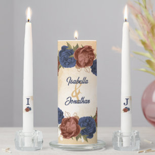 terracotta navy blue floral greenery wedding unity candle set