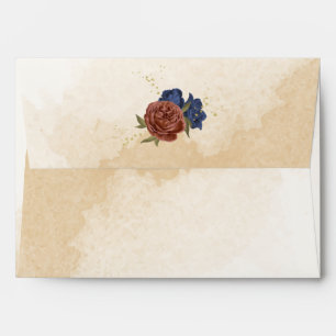 terracotta navy blue floral wedding envelope