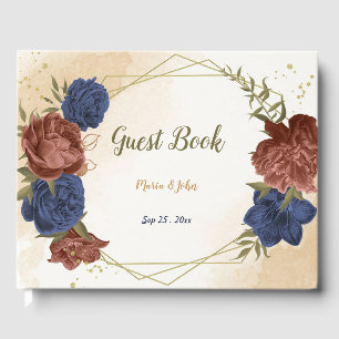 terracotta navy blue floral wedding guest book
