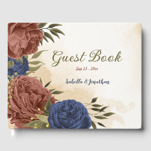 terracotta navy blue floral wedding guest book