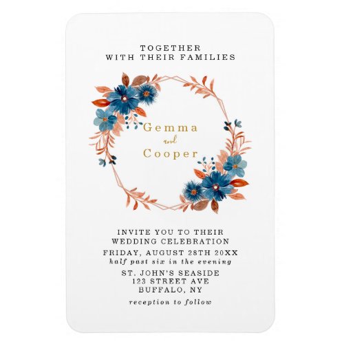 Terracotta Navy Blue Florals Wedding Invite Magnet