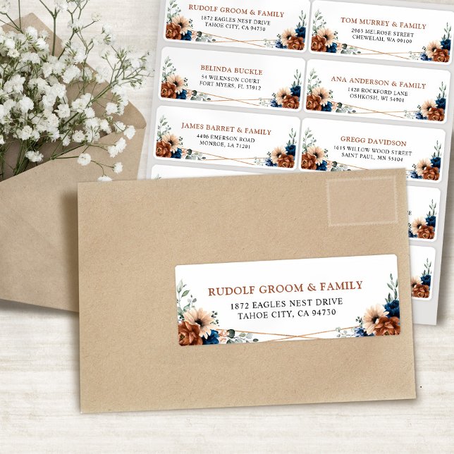 Terracotta Navy Blue Geometric Guest Address Label (Terracotta Navy Blue Geometric Guest Address Label)