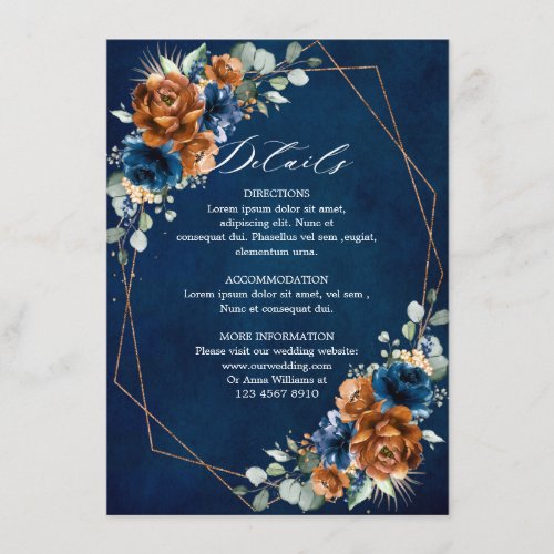Terracotta Navy Blue Geometric Wedding Details Enc Enclosure Card