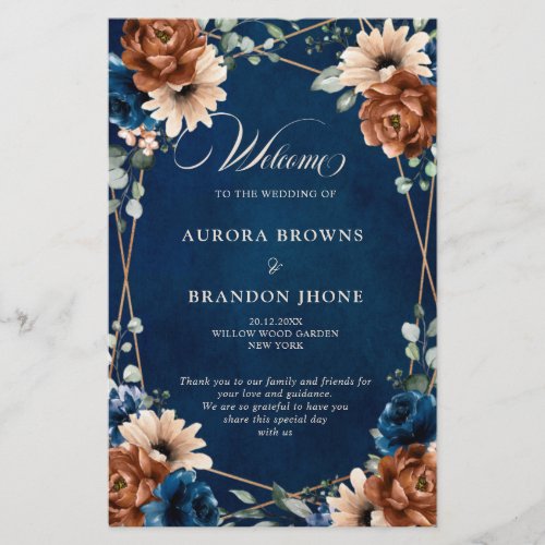 Terracotta Navy Blue Geometric Wedding Program