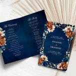 Terracotta Navy Blue Geometric Wedding Program<br><div class="desc">Elegant Navy blue,  Terracotta ,  Orange earthy floral theme wedding program card featuring elegant bouquet of Navy blue,  Terracotta color roses peonies  and green eucalyptus leaves. Please contact me for any help in customization or if you need any other product with this design.</div>