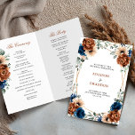 Terracotta Navy Blue Geometric Wedding Program<br><div class="desc">Elegant Navy blue,  Terracotta ,  Orange earthy floral theme wedding program card featuring elegant bouquet of Navy blue,  Terracotta color roses peonies  and green eucalyptus leaves. Please contact me for any help in customization or if you need any other product with this design.</div>
