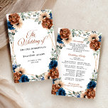 Terracotta Navy Blue Geometric Wedding Program<br><div class="desc">Elegant Navy blue,  Terracotta ,  Orange earthy floral theme wedding program featuring elegant bouquet of Navy blue,  Terracotta color roses peonies  and green eucalyptus leaves. Please contact me for any help in customization or if you need any other product with this design.</div>