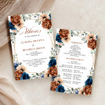 Terracotta Navy Blue Geometric Wedding Program<br><div class="desc">Elegant Navy blue,  Terracotta ,  Orange earthy floral theme wedding program featuring elegant bouquet of Navy blue,  Terracotta color roses peonies  and green eucalyptus leaves. Please contact me for any help in customization or if you need any other product with this design.</div>