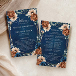 Terracotta Navy Blue Geometric Wedding Program<br><div class="desc">Elegant Navy blue,  Terracotta ,  Orange earthy floral theme wedding program featuring elegant bouquet of Navy blue,  Terracotta color roses peonies  and green eucalyptus leaves. Please contact me for any help in customization or if you need any other product with this design.</div>